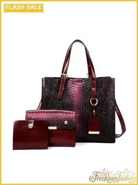 Women's Vegan Leather Satchel Handbag 3 Pc Set Adjustable Crossbody Tote